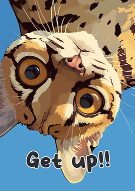 Upside-Down Ocelot with 'Get up!!' Text