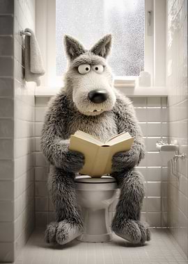 Wolf Reading on Toilet