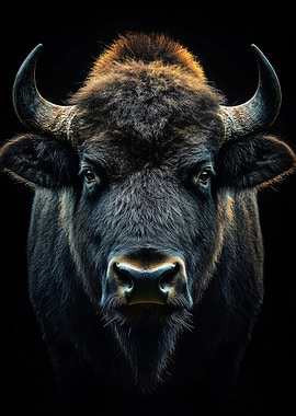 Dramatic Bison Portrait on Black Background