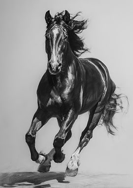 Charcoal Drawing of a Running Horse