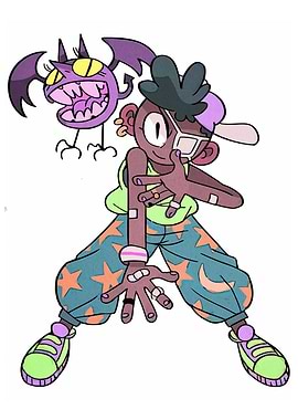 Cartoon character with bat companion
