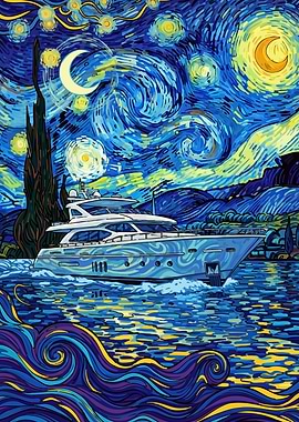 Yacht under Starry Night Sky