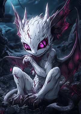 Cute Dragon Creature with Pink Eyes