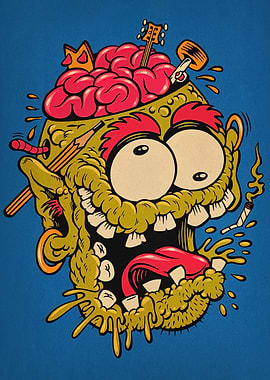 Cartoonish Zombie Head with Brain
