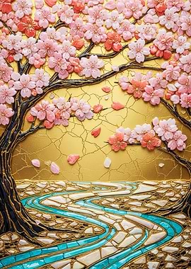 Cherry Blossom Tree with River