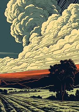 Dramatic Landscape with Clouds and Field