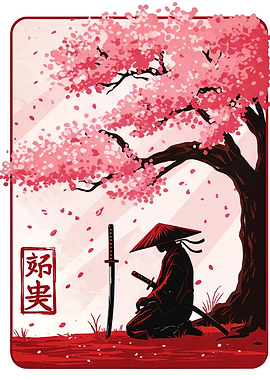 Samurai under Cherry Blossom Tree
