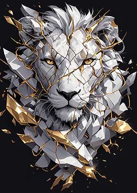 Abstract Lion Portrait with Gold Accents