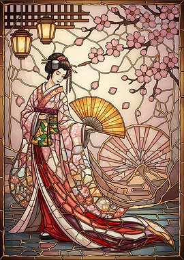 Stained Glass Geisha Blossoms