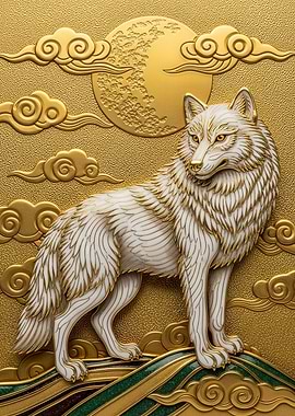 Golden Wolf Embossed Art