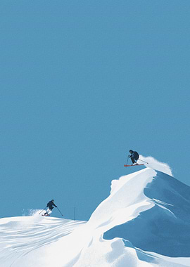 Skiers on Snowy Mountain Peak