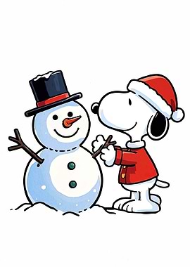 Snoopy building a snowman