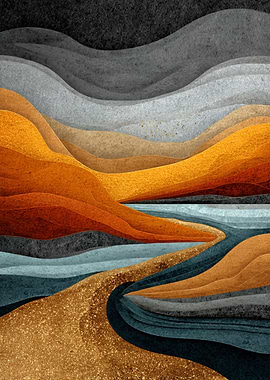 Abstract Landscape with River and Hills