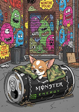 Sleeping Chihuahua on Monster Energy Can