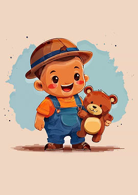 Cartoon Baby with Teddy Bear