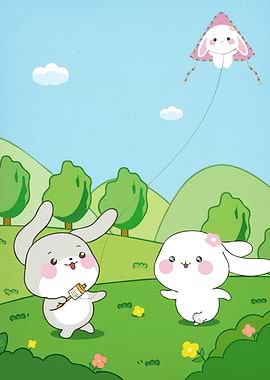 Cute Bunnies Flying Kite