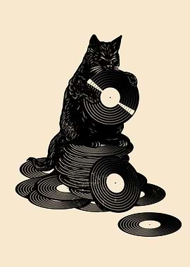 Vinyl Cat Retro Music