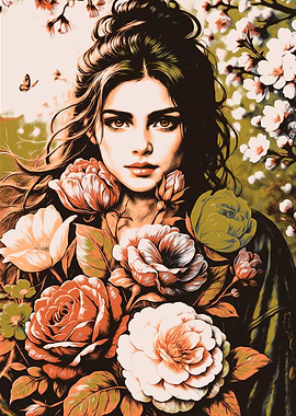 Woman with Flowers Portrait