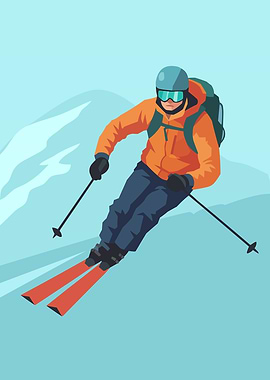 Skier on Mountain Slope Illustration