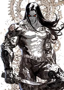 Steampunk Cyborg Warrior with Red Eyes