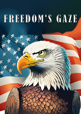 Freedom's Gaze: Eagle and American Flag