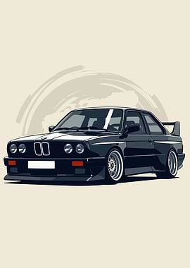 Black BMW E30 Illustration