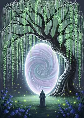 Mystical Portal Under Willow Tree