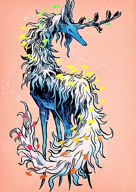 Stylized Deer with Fungi