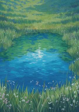 Serene Pond Landscape Painting