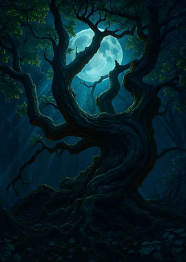 Mystical Tree Under Moonlight