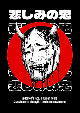 Demon Mask with Japanese Text