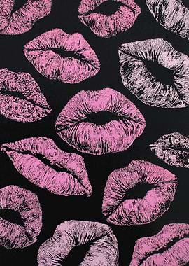 Pink Lips Pattern on Black Background