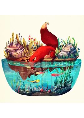 Fox Drinking Water Illustration