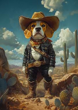 Beagle Cowboy in Desert Landscape | Beagle Western Wall Art
