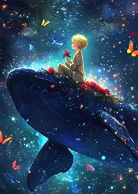 Boy Whale Starry Sky