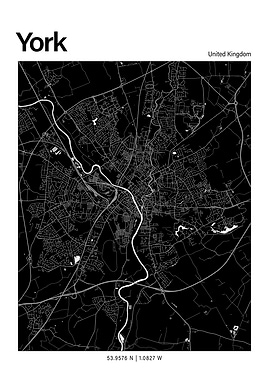 York Black and White Map