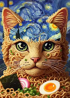 Ramen Cat Starry Night