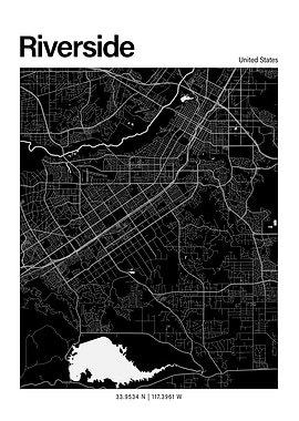 Riverside Black and White Map