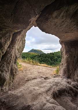 Cave View of Mountain Landscape
