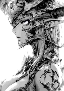 Fantasy Warrior Woman in Black and White