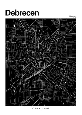 Debrecen Black and White Map