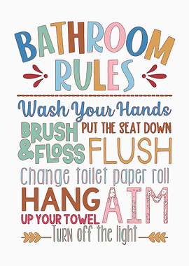 Bathroom Rules Kids Wall Poster
