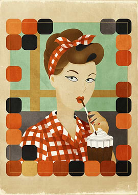 Retro Diner Girl with Milkshake