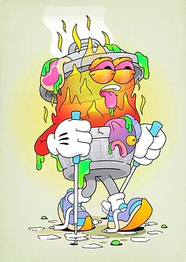 Anthropomorphic Trash Can Character Illustration