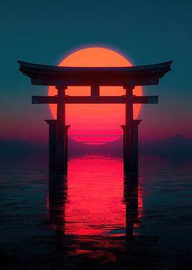 Torii Gate Sunset Reflection