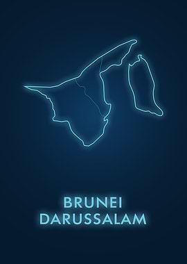Brunei Darussalam Map Neon Outline