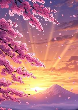 Cherry Blossom Fuji Sunset