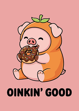 Cute Pig Eating Donut Illustration