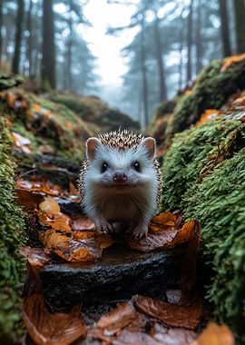 Hedgehog in Misty Forest