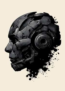 Cybernetic Head Profile with Ink Splatter